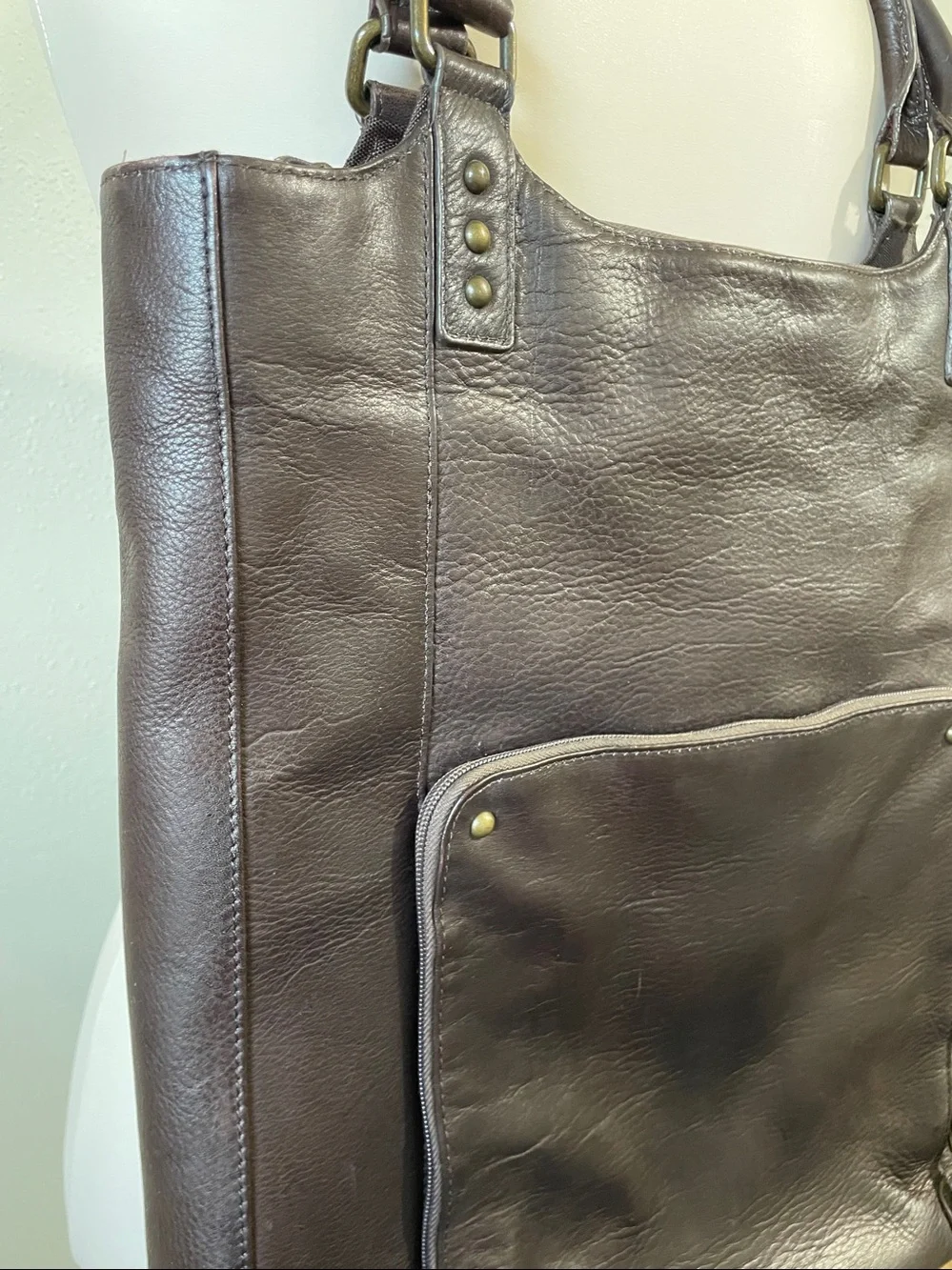 Solo Espresso Leather Tote Bag Shoulder Purse Travel Organizer Carryall Pockets